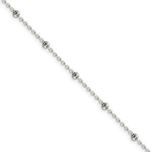 1.3mm, Sterling Silver Beaded Cable Chain Necklace, 18 Inch